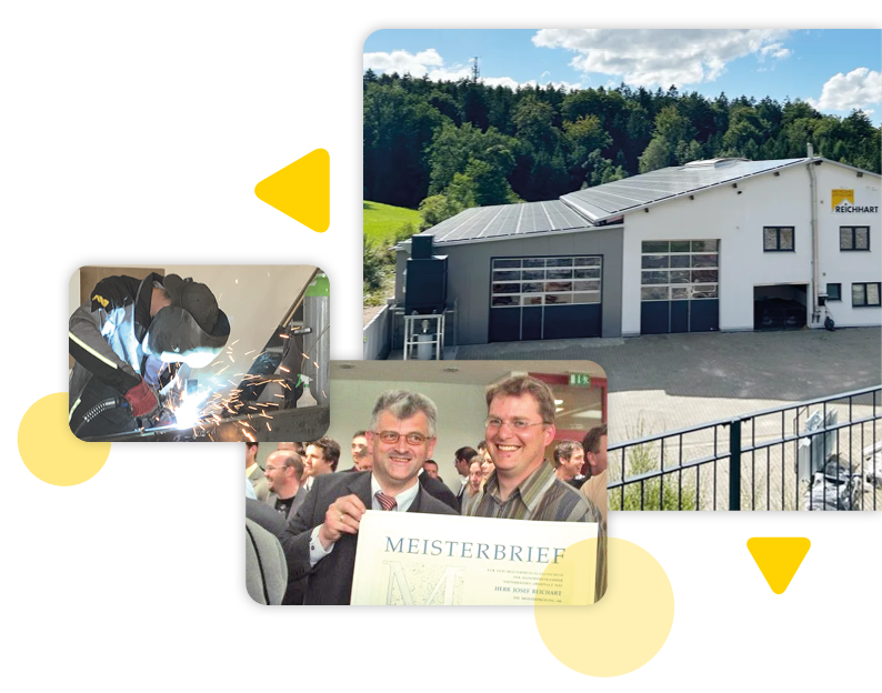 Außenansicht des Firmengebäudes von Metallbau Spenglerei Schlosserei Reichhart mit Meisterbrief Außenansicht des Firmengebäudes von Metallbau Spenglerei Schlosserei Reichhart mit Meisterbrief
